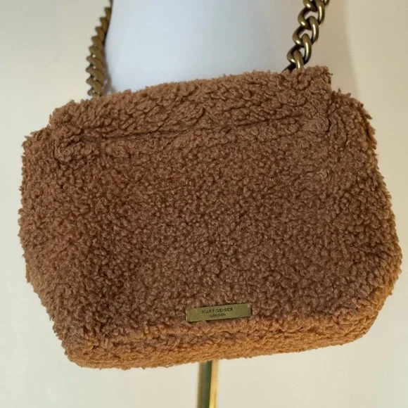 Kurt Geiger Kensington Faux Fur Plush Crossbody Bag Brown Camel - Picture 7 of 8